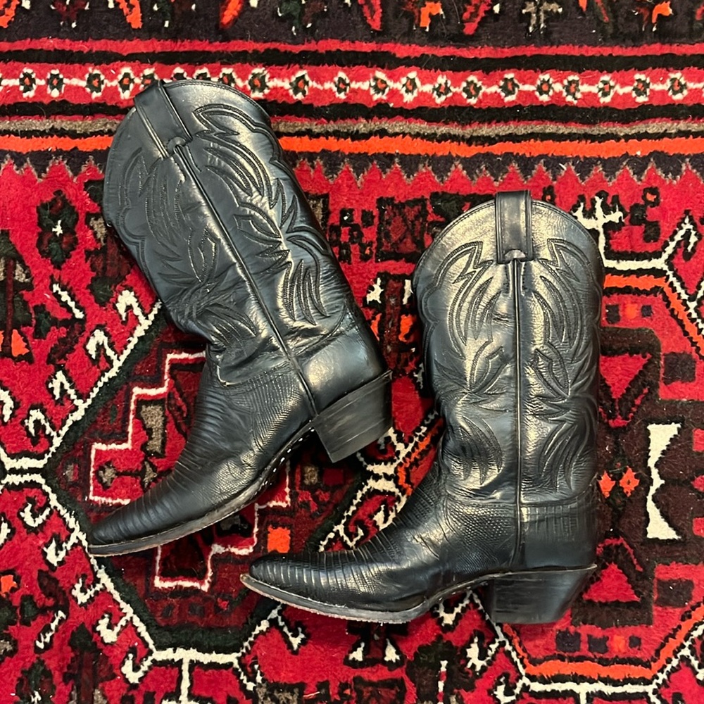 Vintage Justin Black Leather Cowboy Boots - Sz. 8
